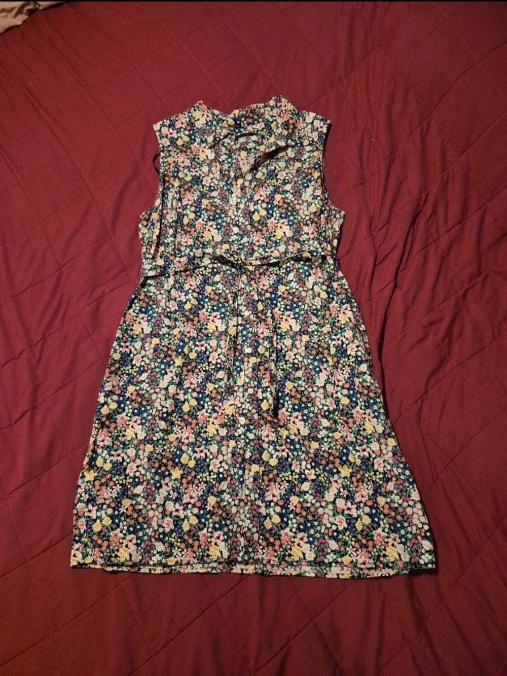 Tommy Hilfiger Navy Floral Sleeveless Tie-Waist Midi Dress